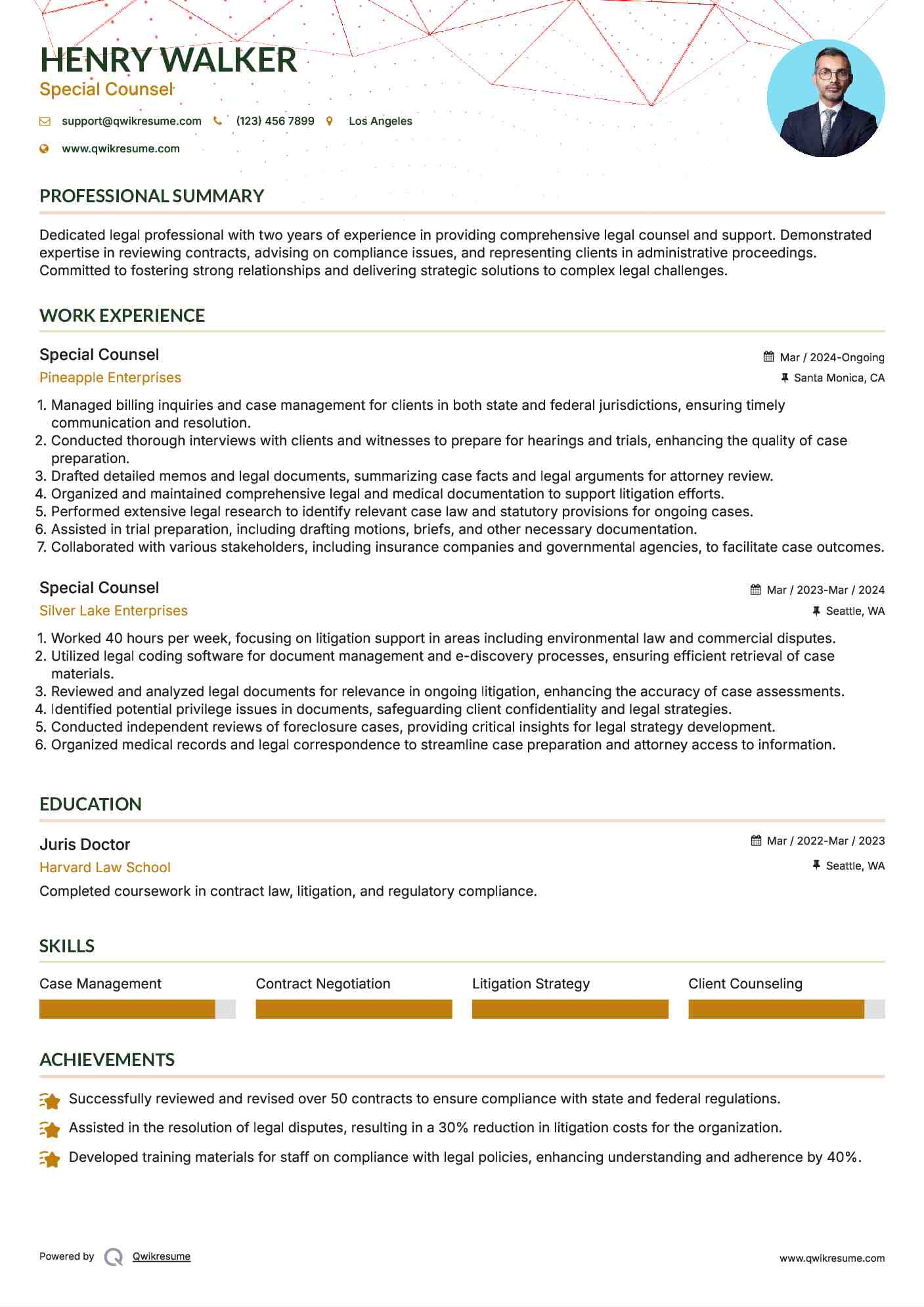 Special Counsel Resume Format
