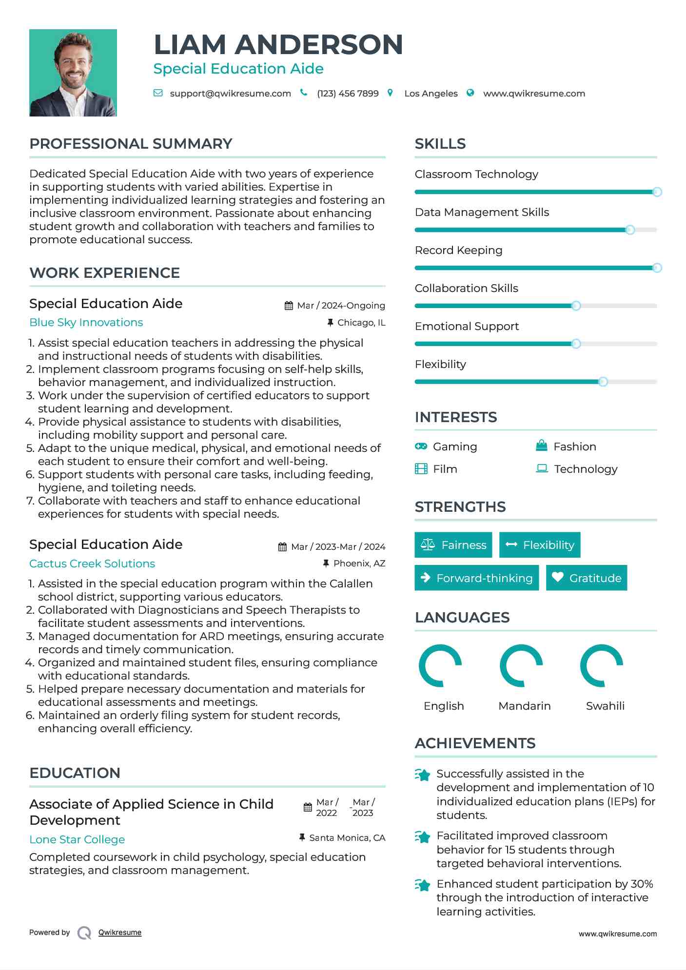 Special Education Aide Resume Sample