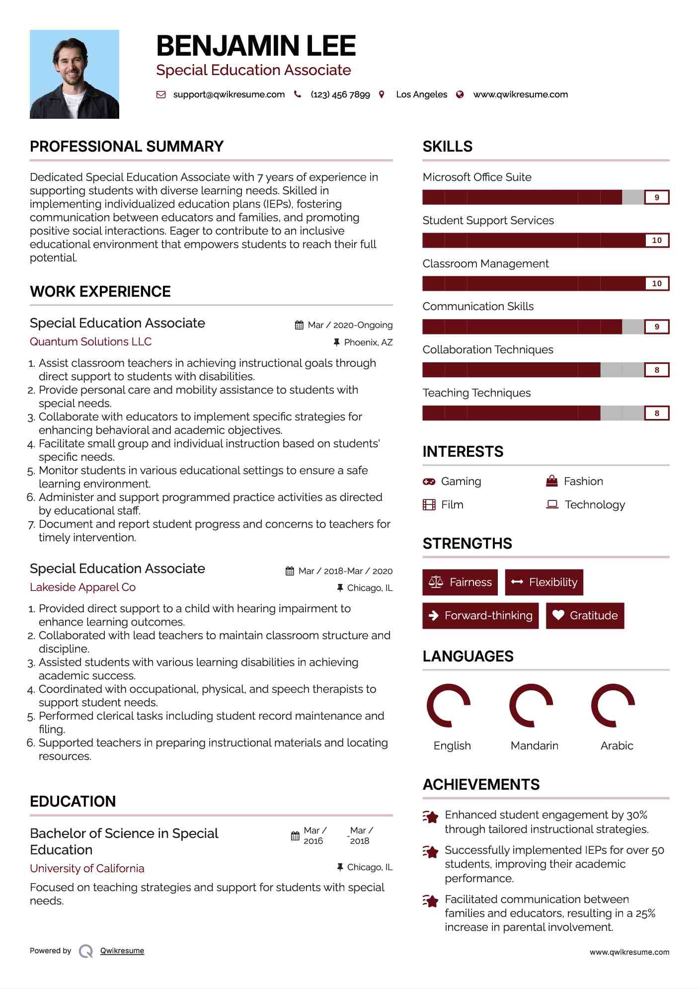 Special Education Associate Resume Example