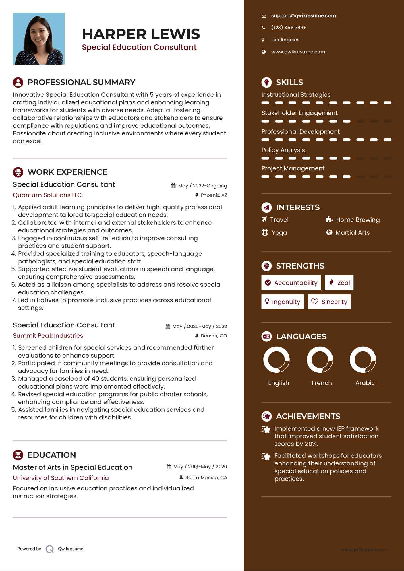 Special Education Consultant Resume Example