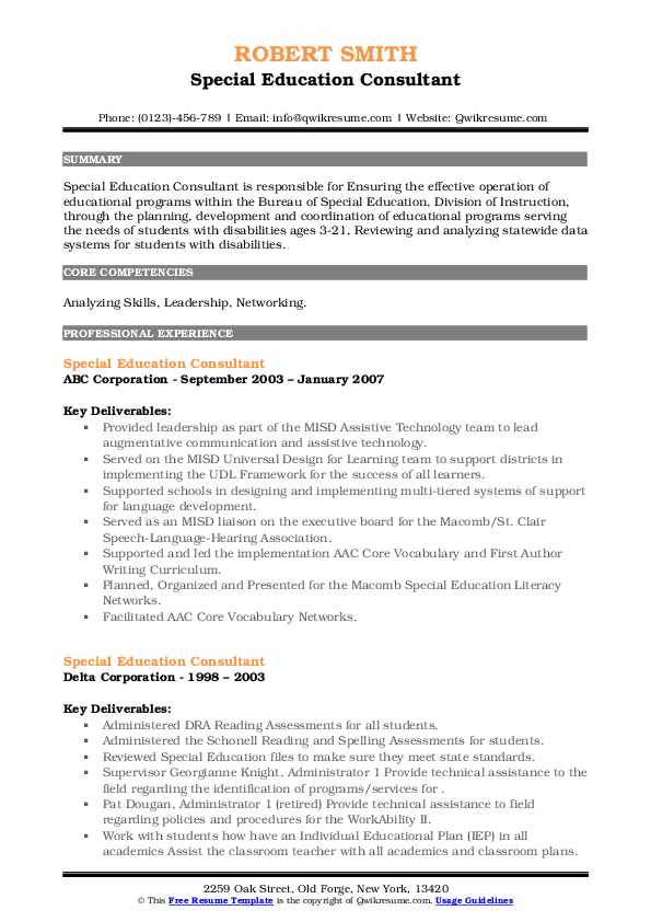 Special Education Consultant Resume Samples QwikResume