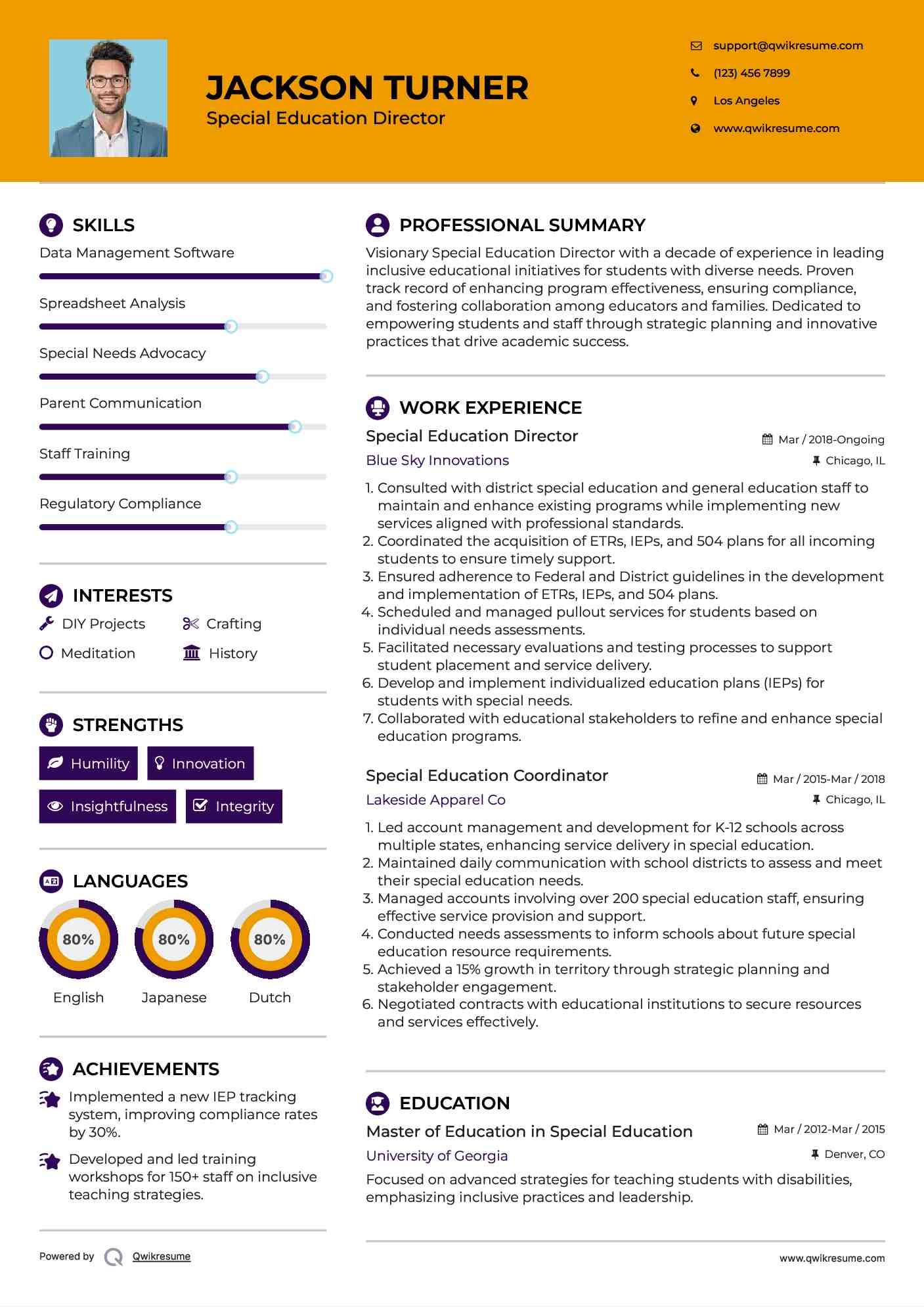 Special Education Director Resume Model