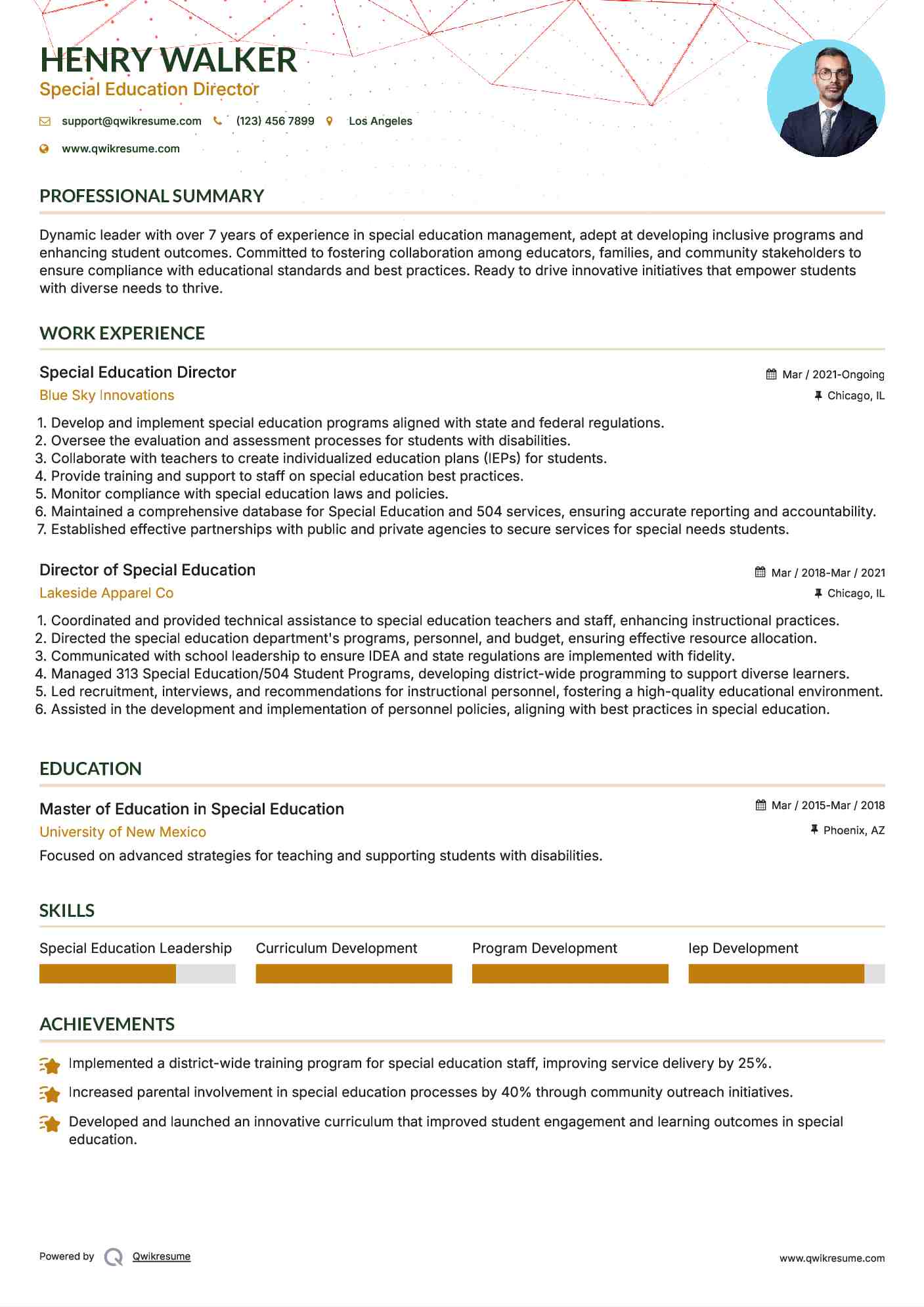 Special Education Director Resume Sample