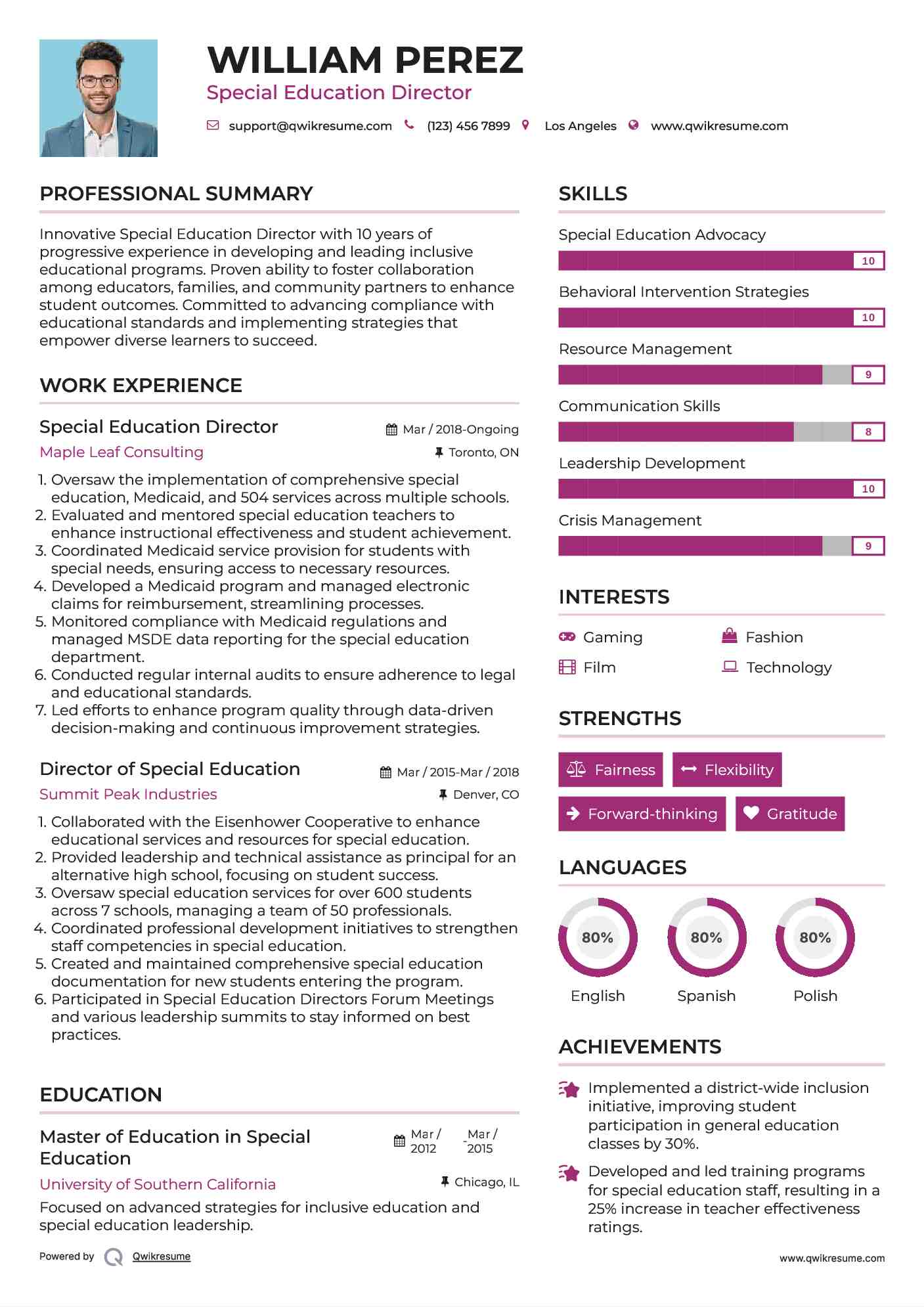 Special Education Director Resume Format