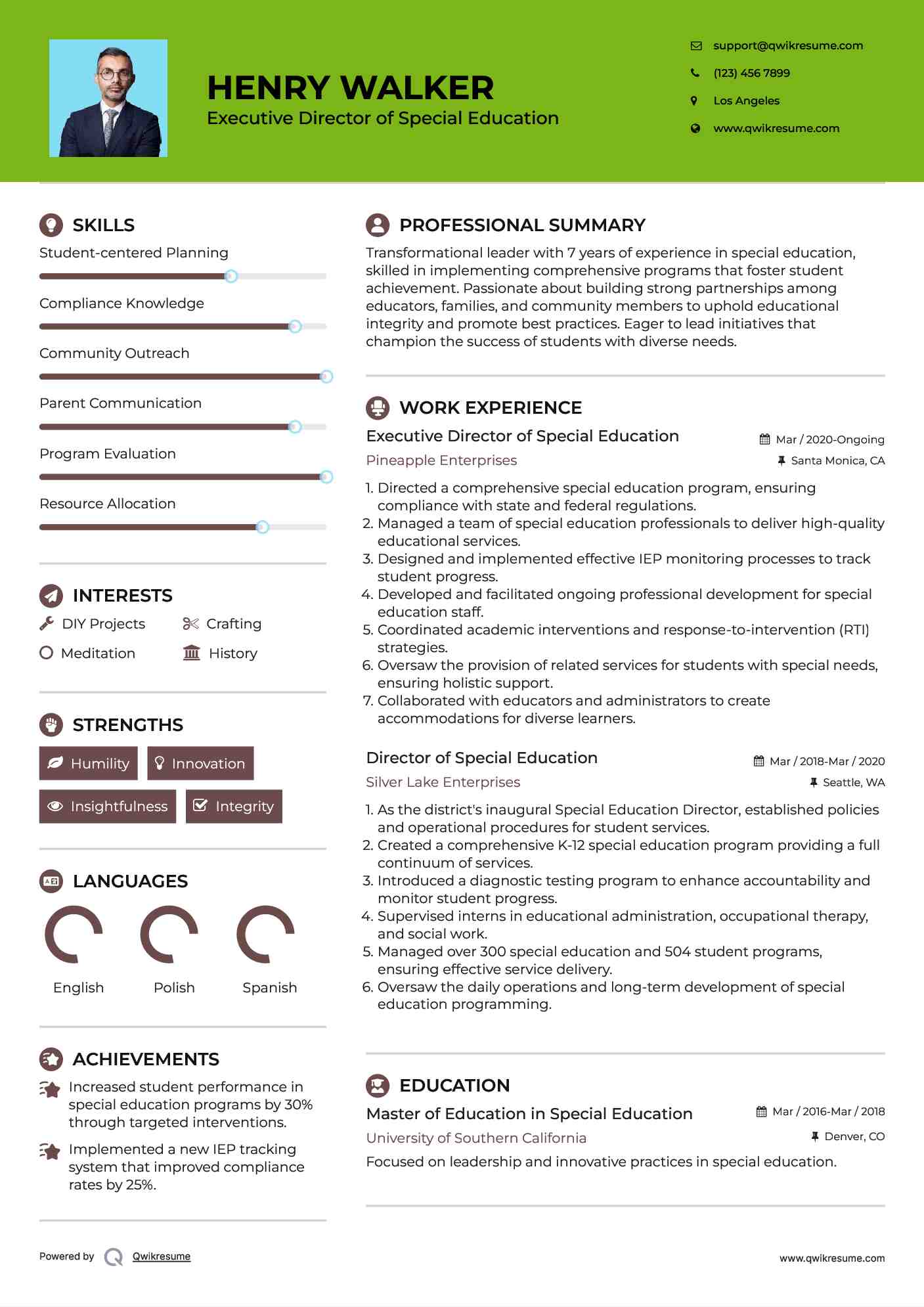 Executive Director of Special Education
 Resume Example