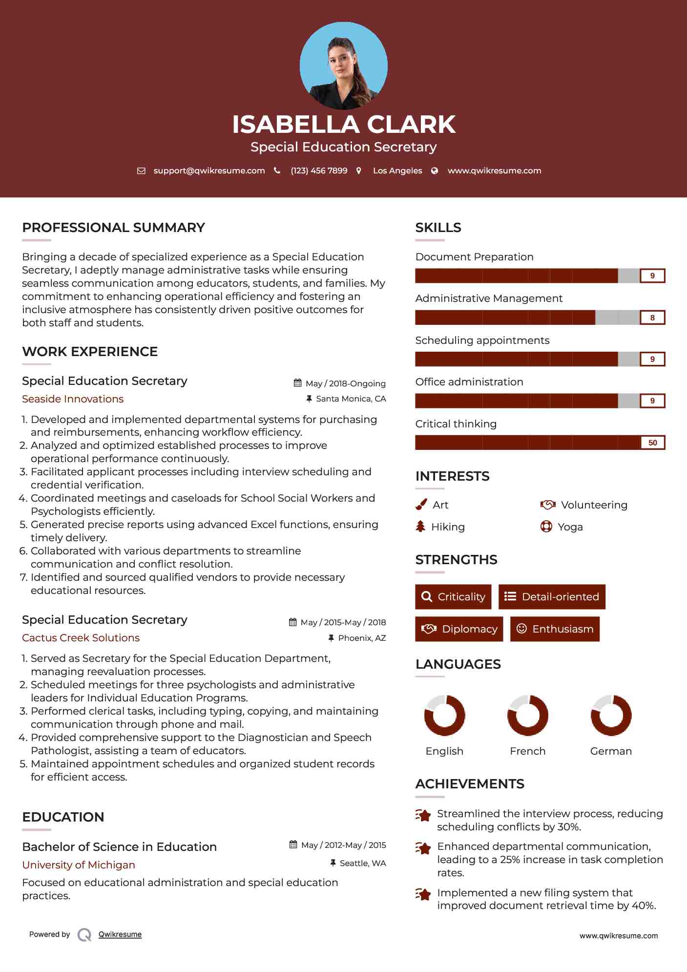 Special Education Secretary Resume Format