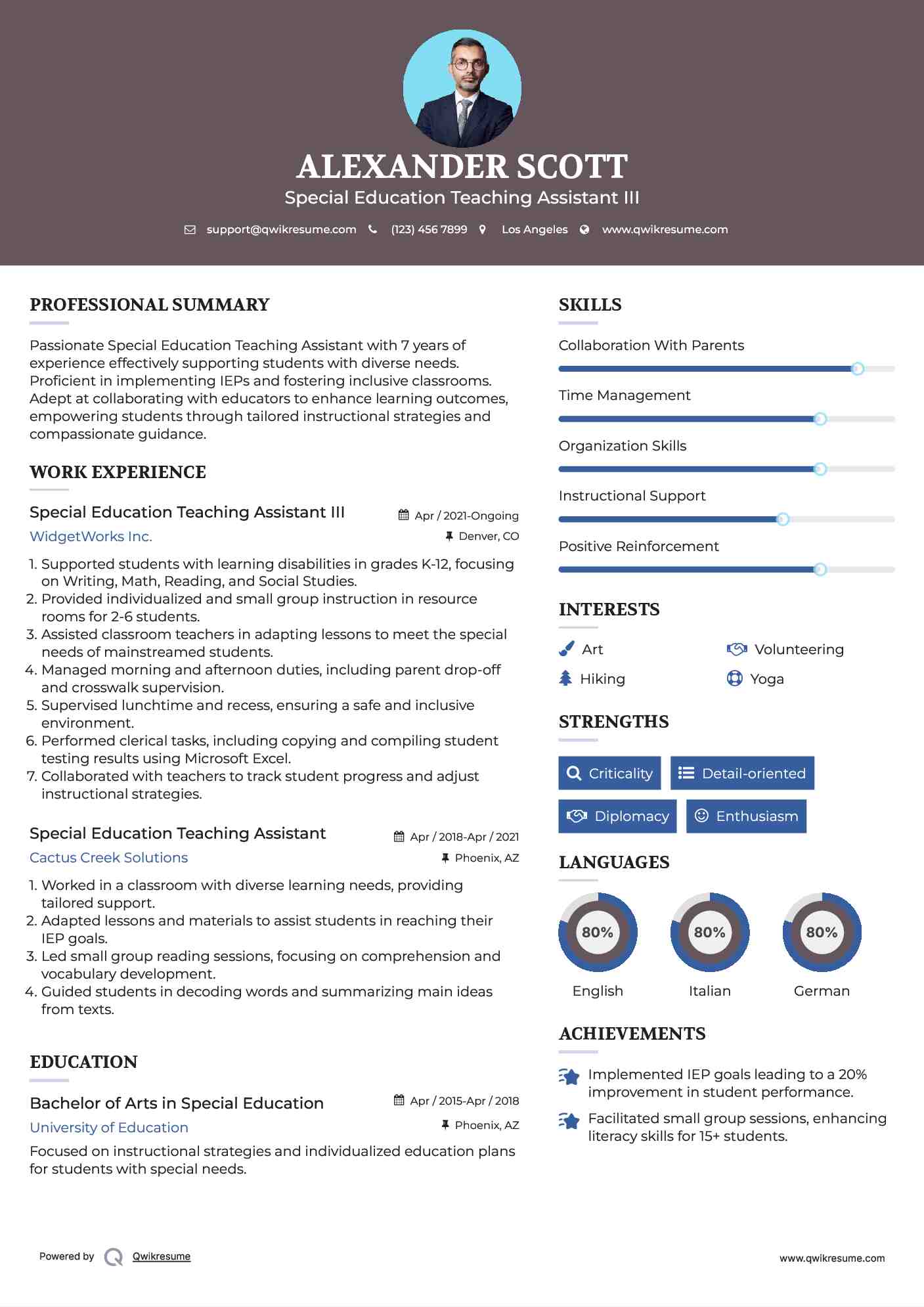 Special Education Teaching Assistant III Resume Sample