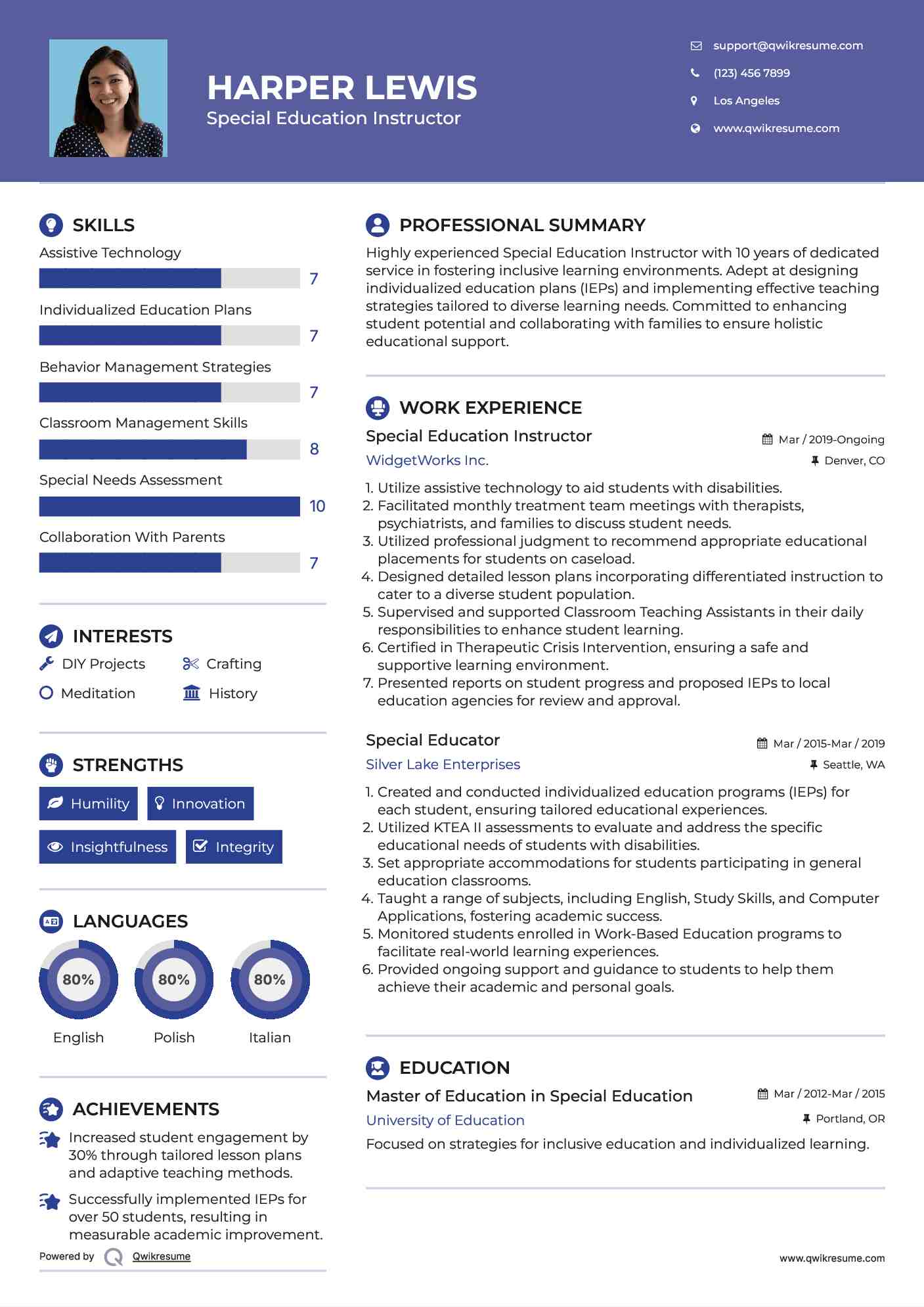 Special Education Instructor Resume Template