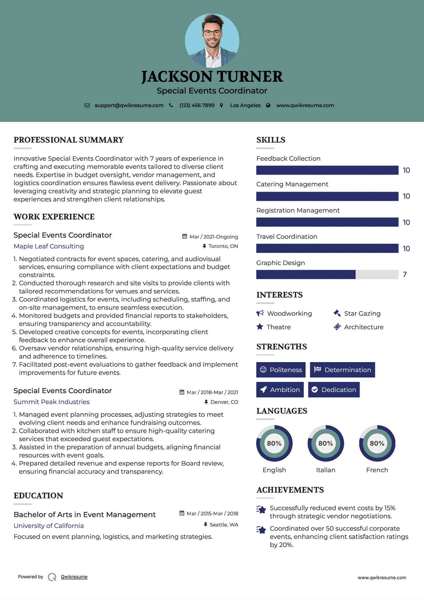 Special Events Coordinator Resume Template