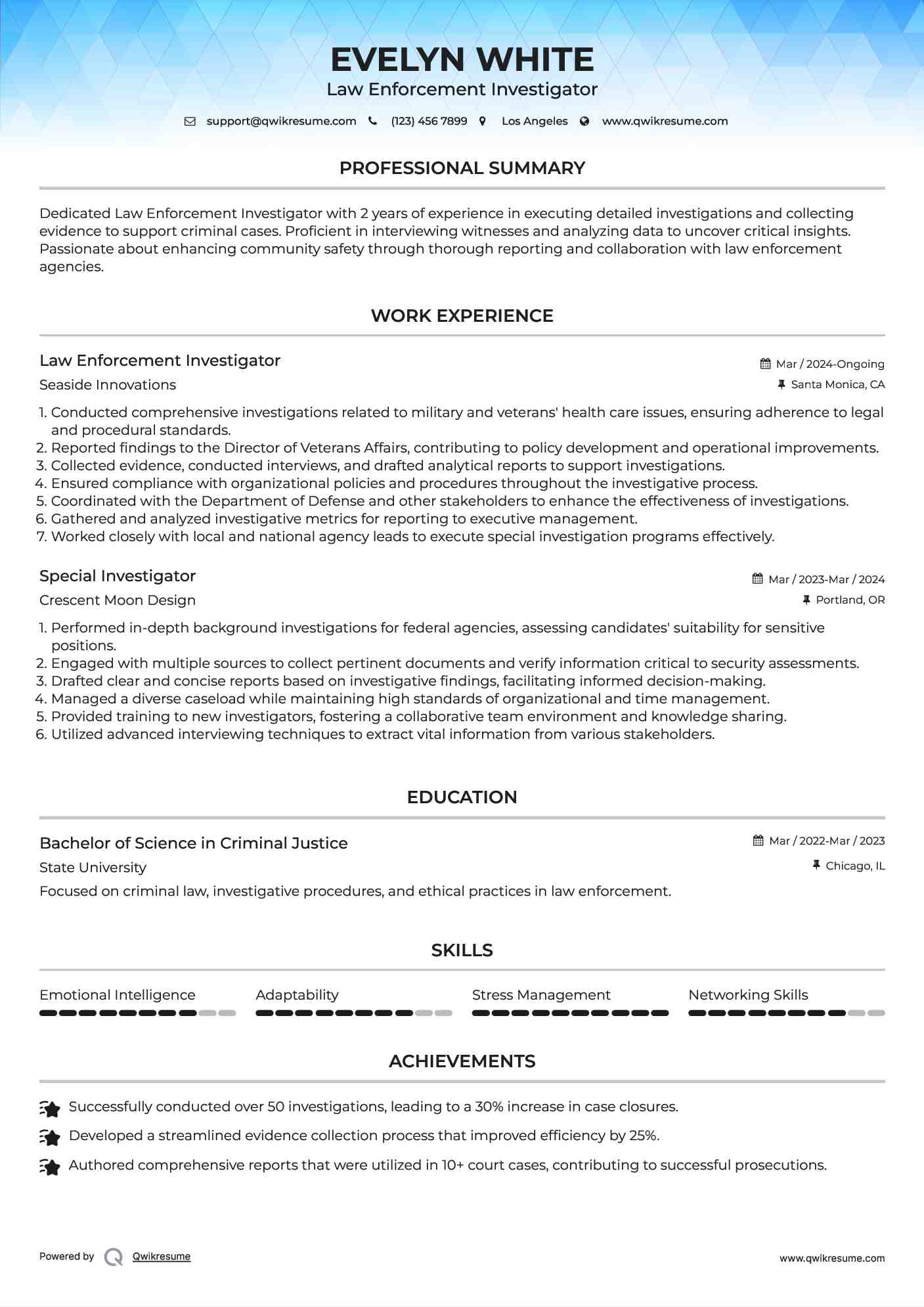 Law Enforcement Investigator Resume Template