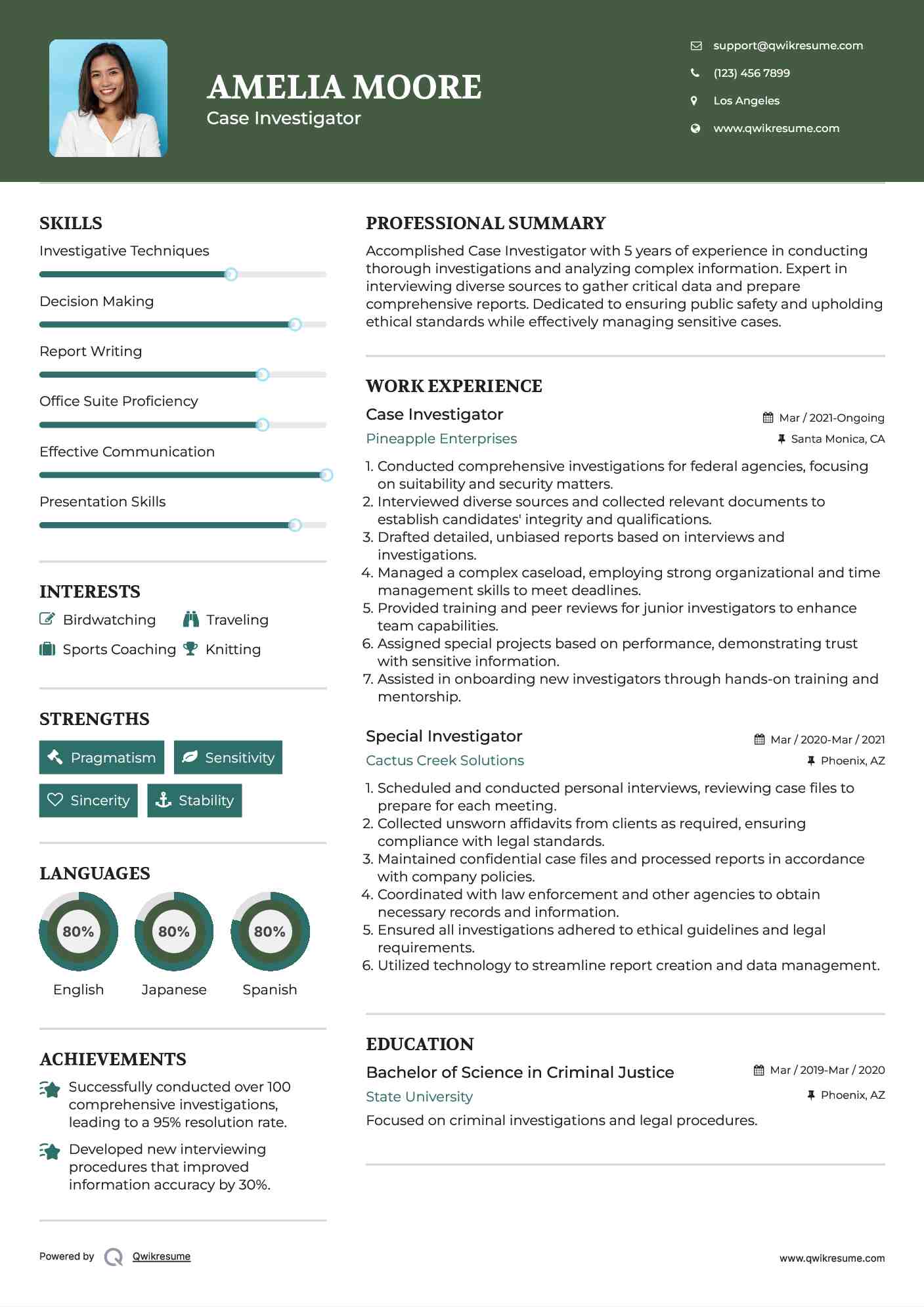 Case Investigator Resume Format