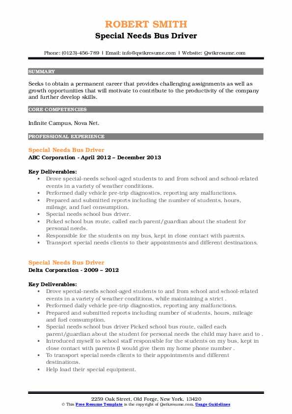 Special Needs Bus Driver Resume Samples QwikResume