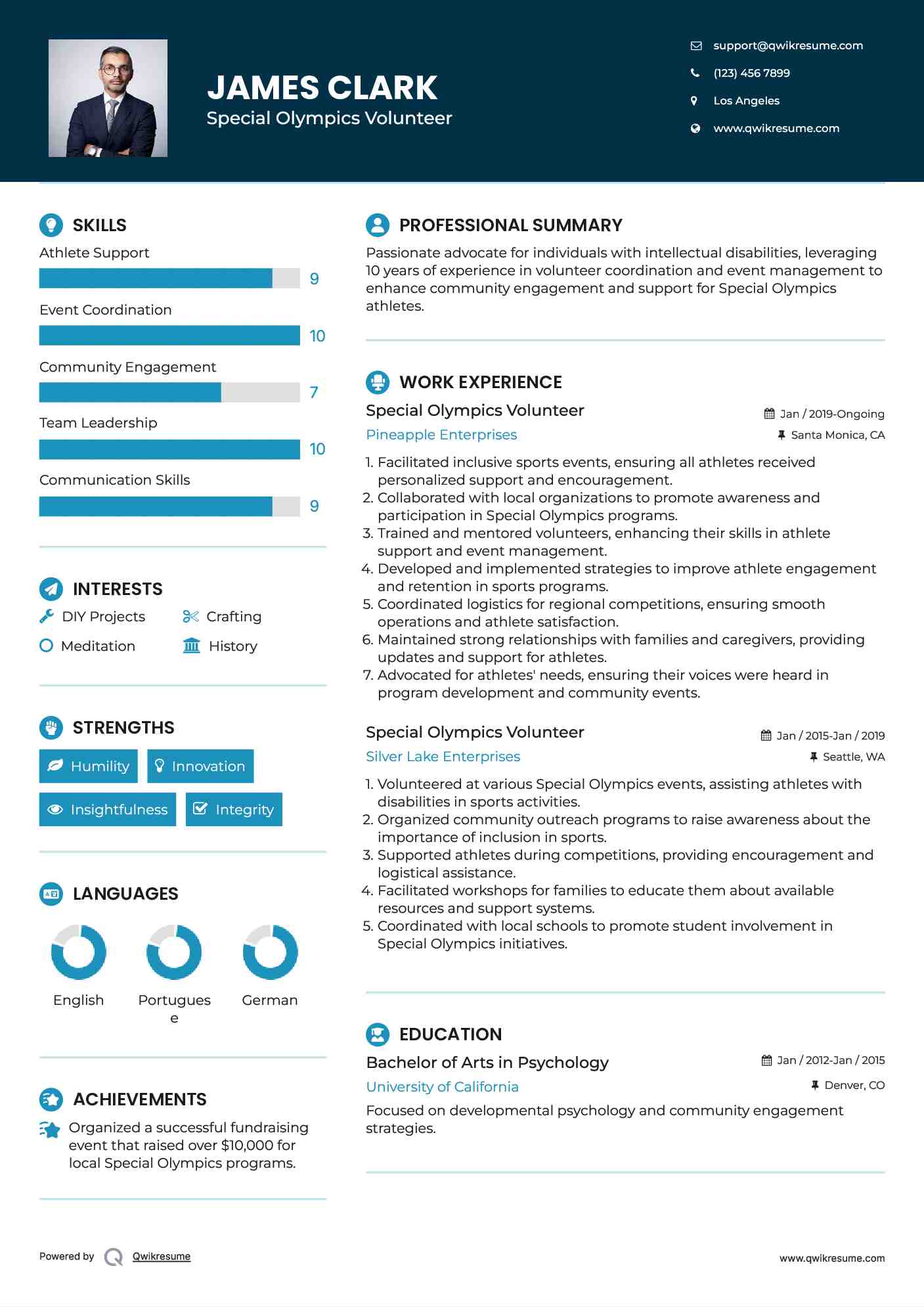 Special Olympics Volunteer Resume Template