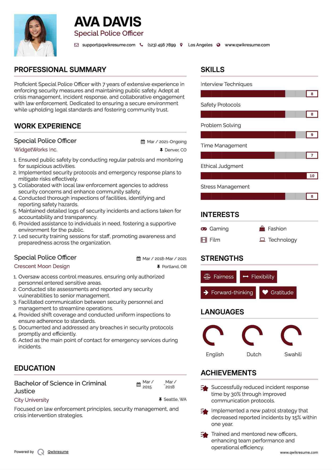 Special Police Officer Resume Template