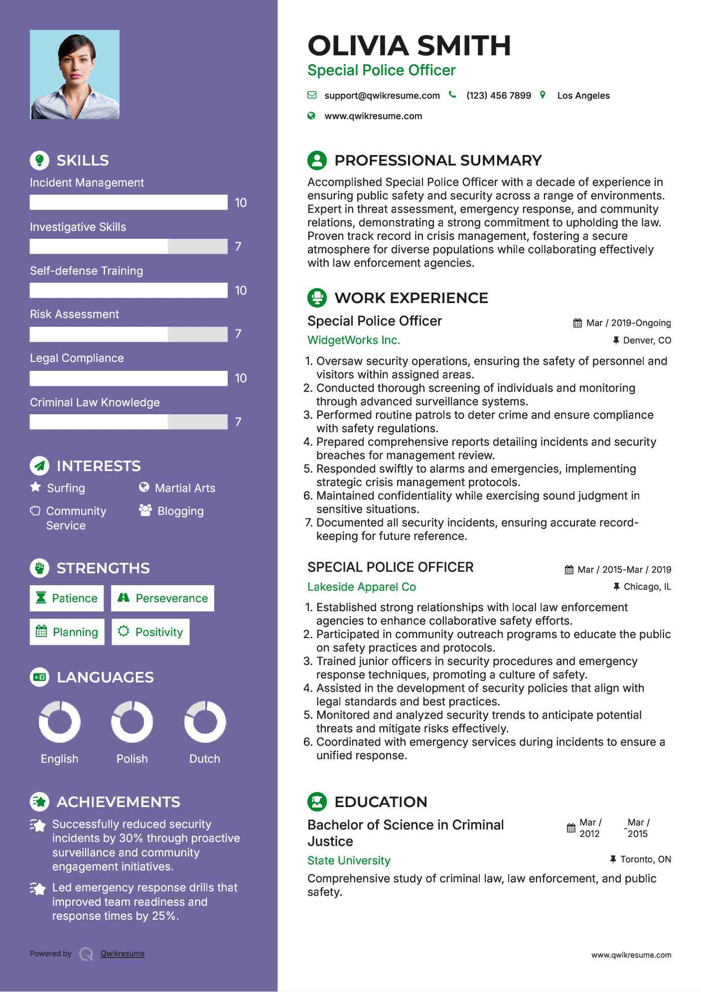 Special Police Officer Resume Example