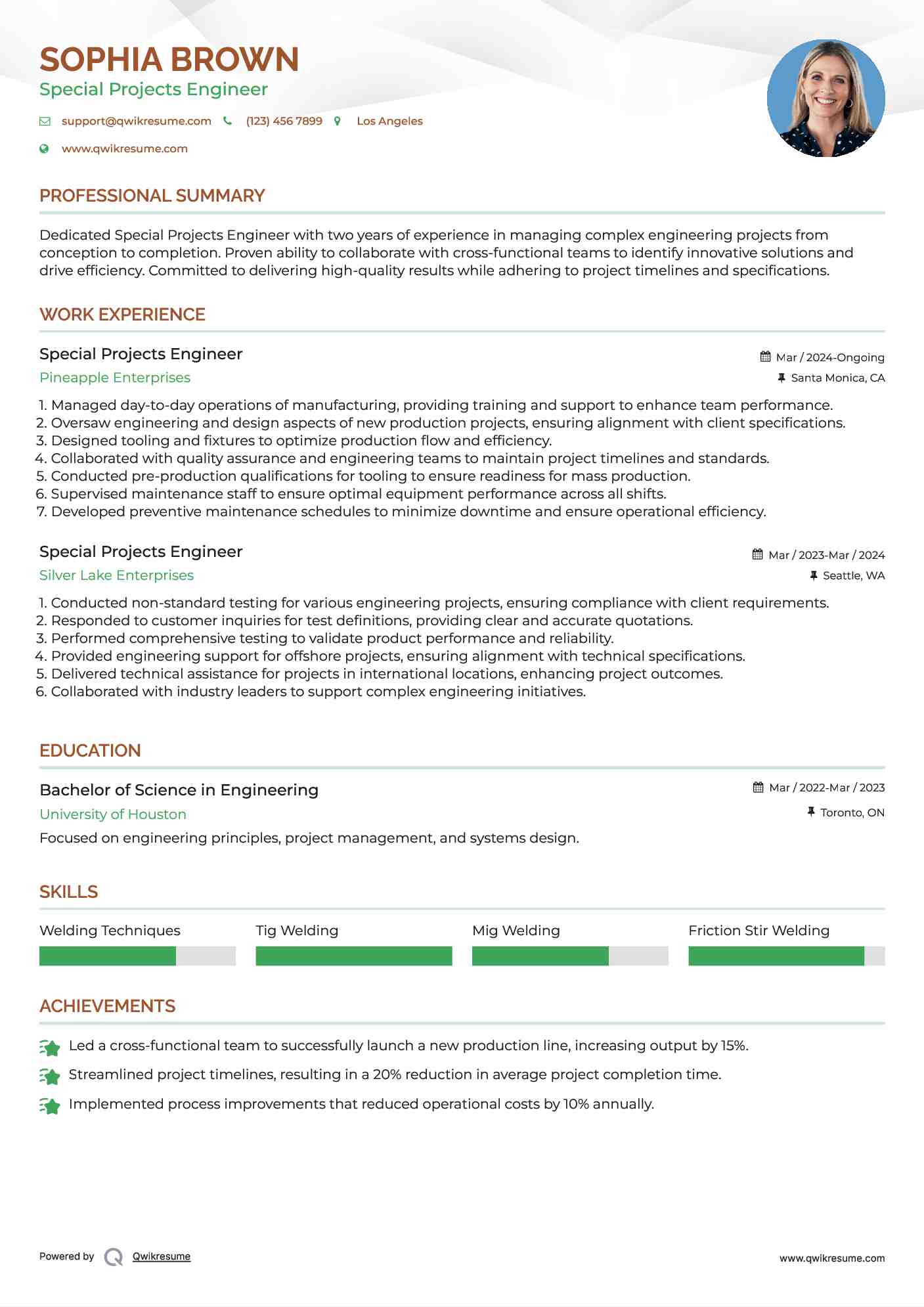 Special Projects Engineer Resume Template