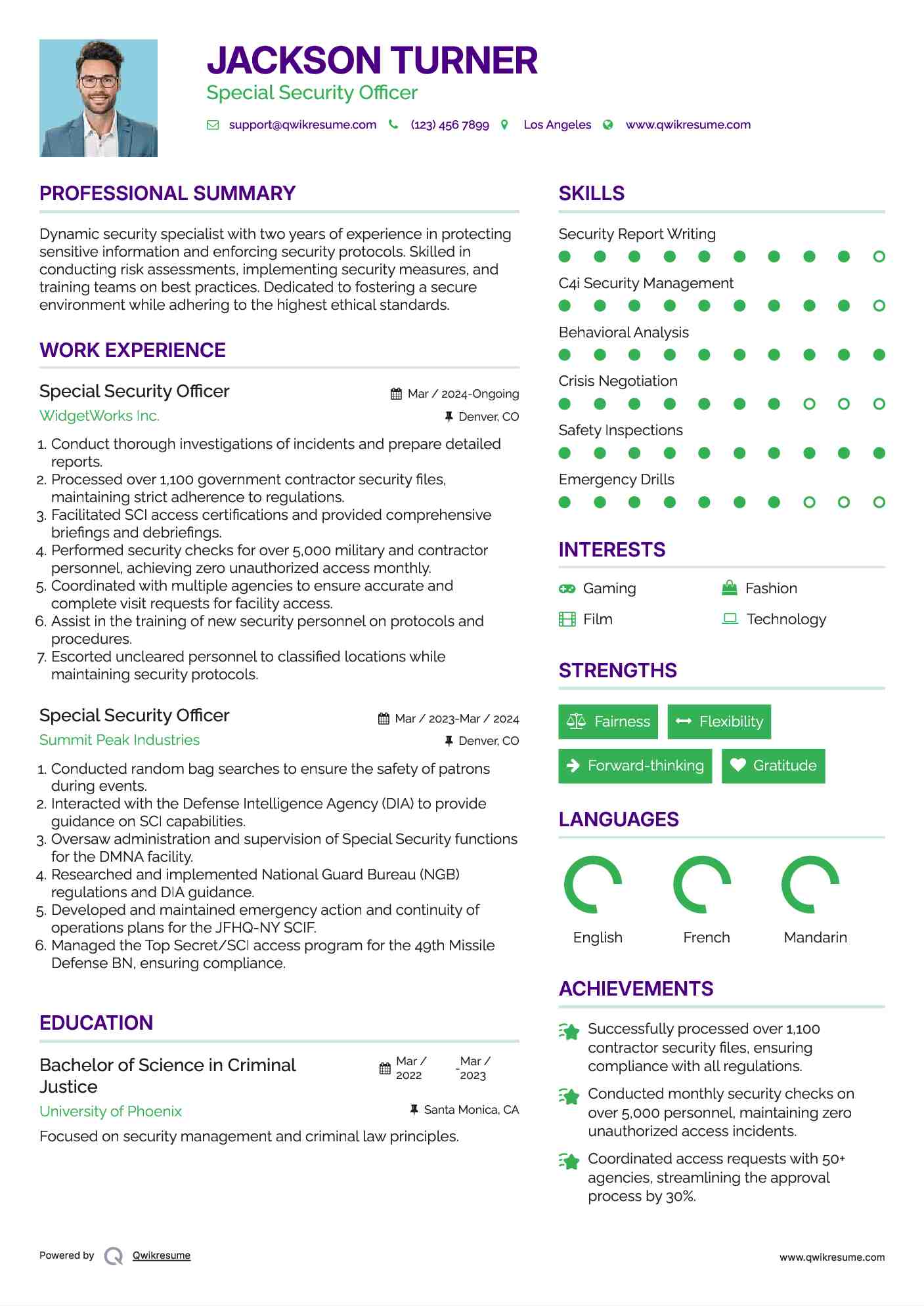 Special Security Officer Resume Sample