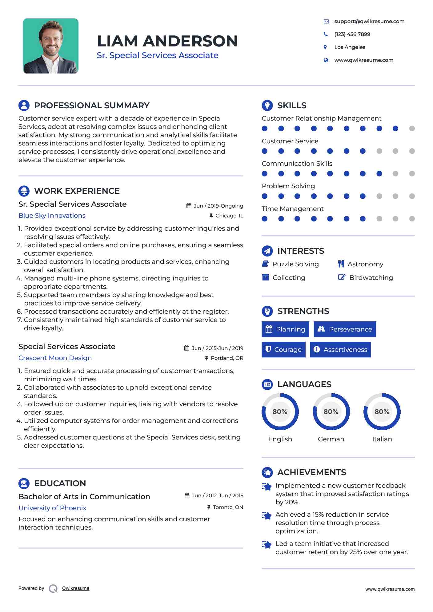 Sr. Special Services Associate Resume Format