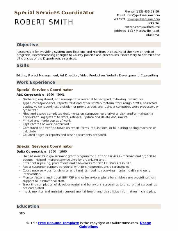 Special Services Coordinator Resume Samples QwikResume