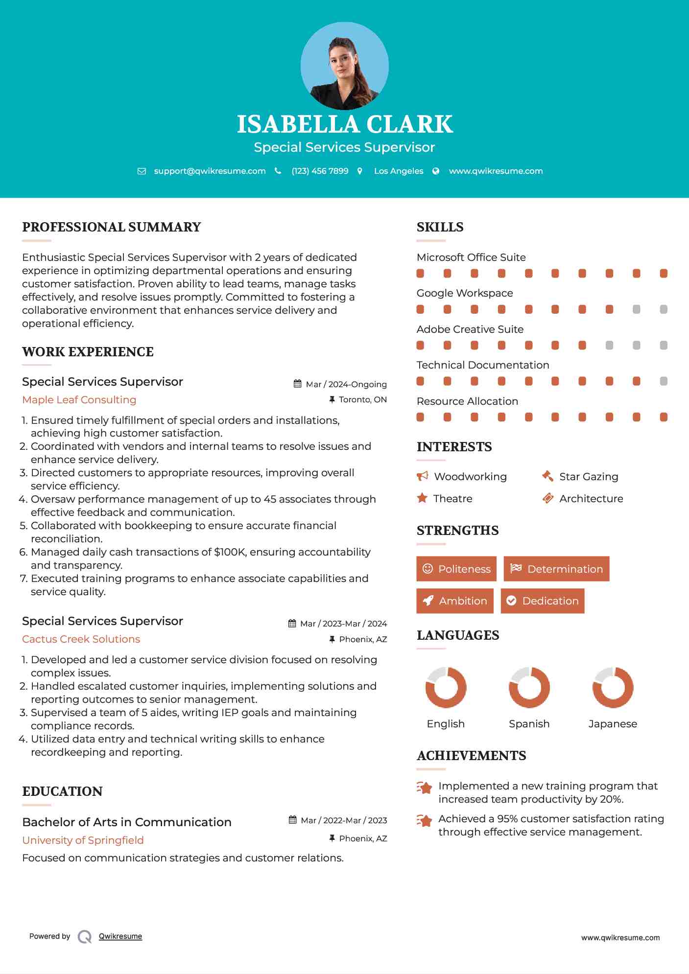 Special Services Supervisor Resume Format