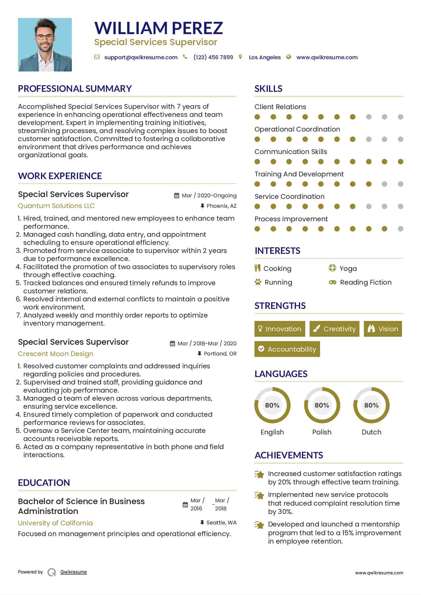 Special Services Supervisor Resume Format