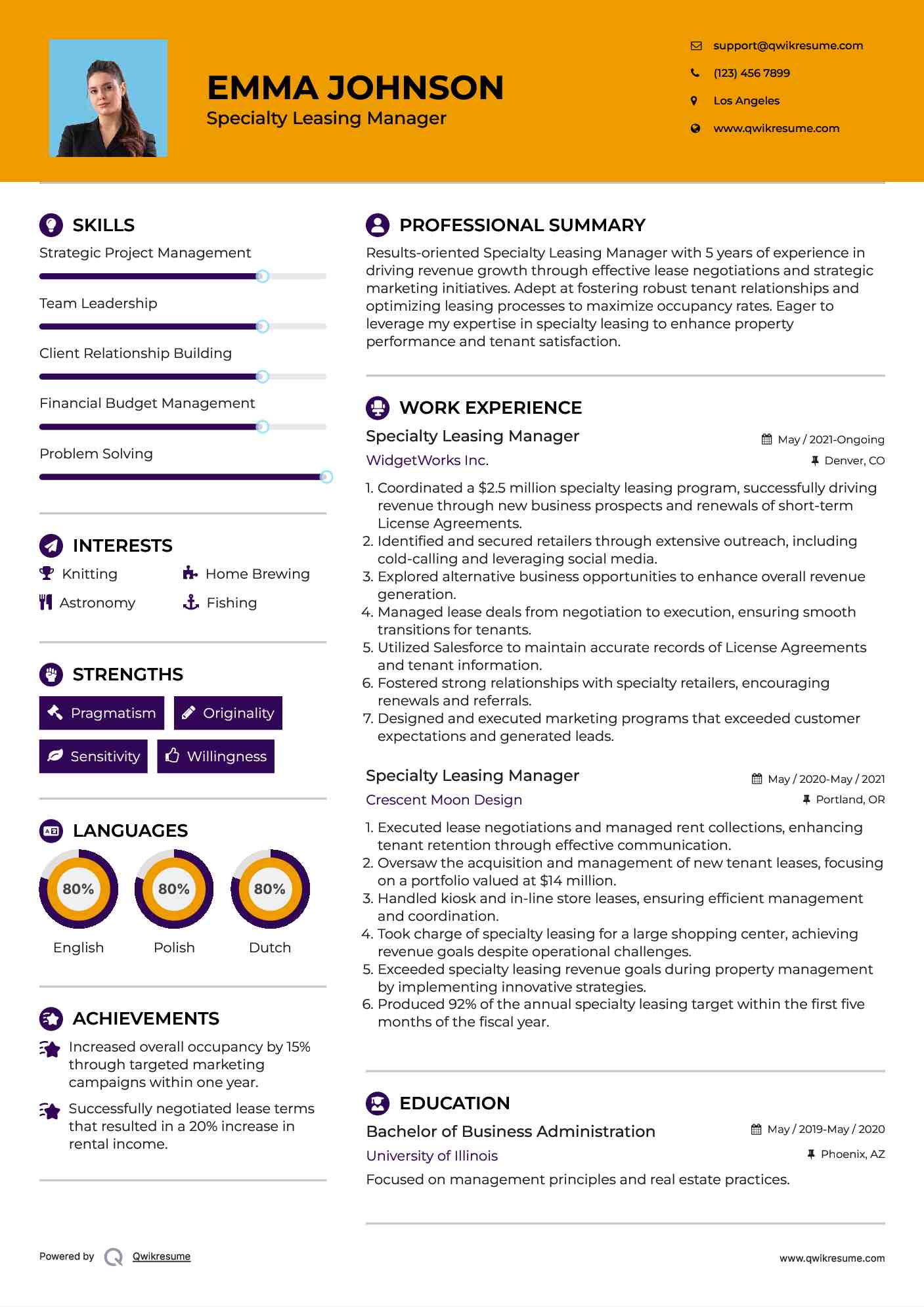 Specialty Leasing Manager Resume Sample