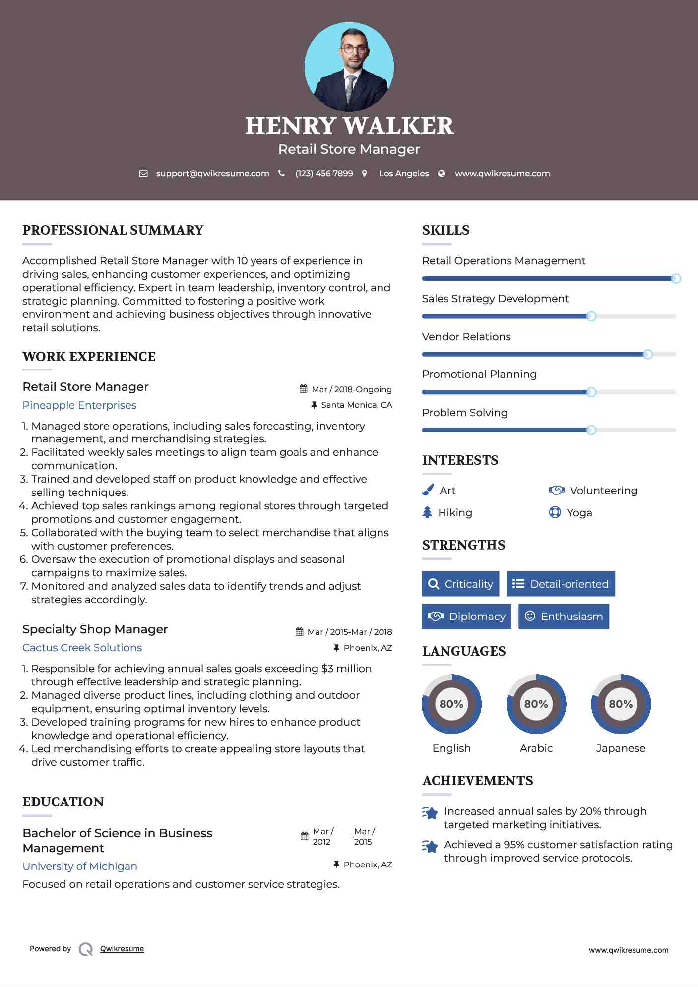 Retail Store Manager Resume Format
