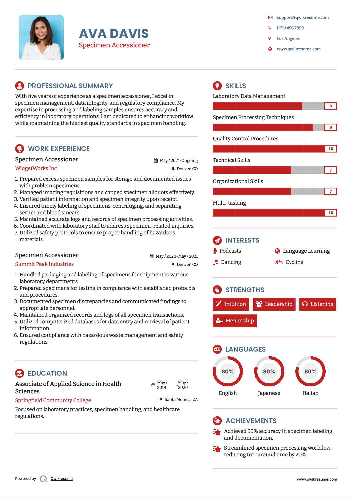 Specimen Accessioner Resume Sample