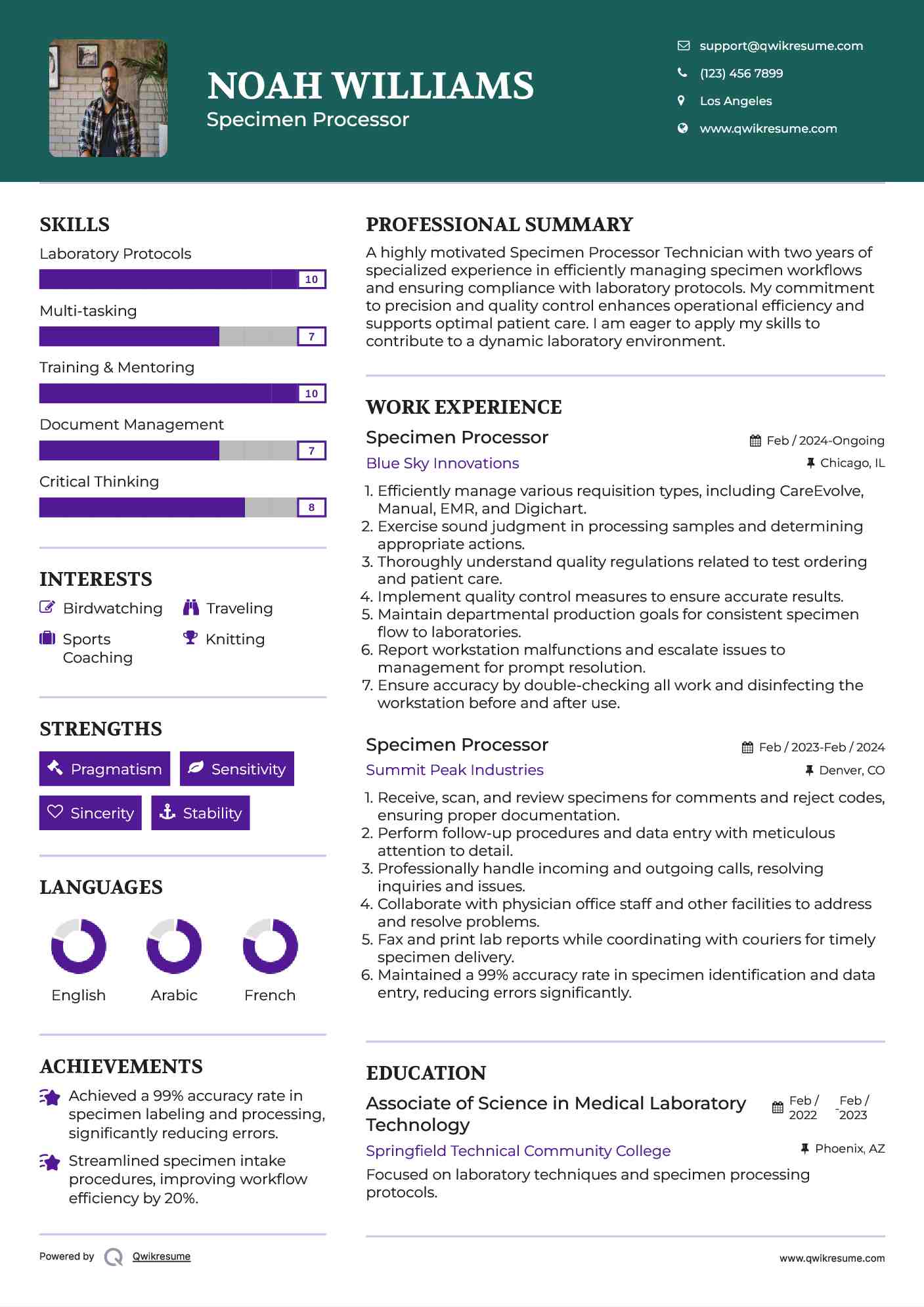 Specimen Processor Resume Samples QwikResume