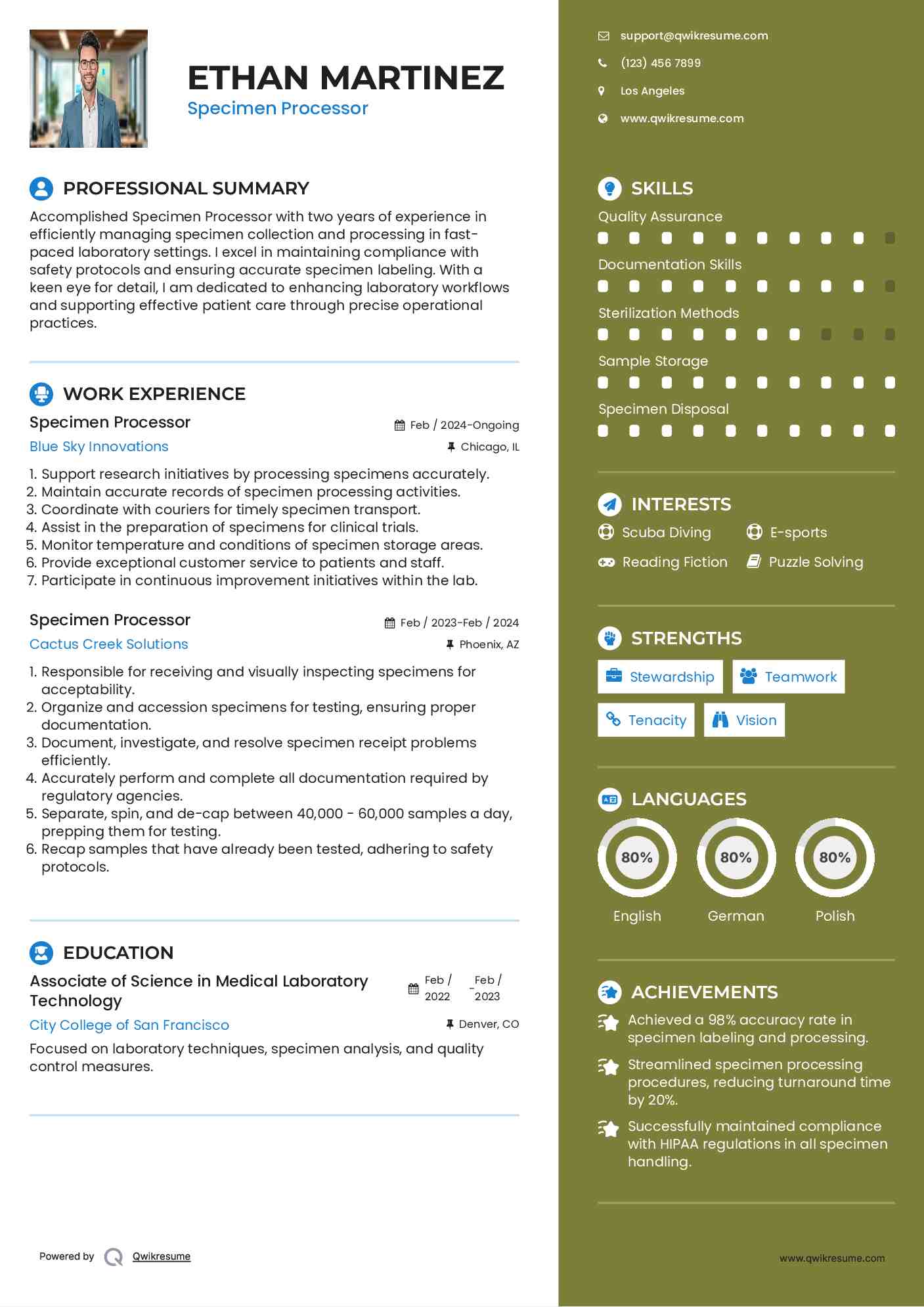 specimen processor resume samples qwikresume specimen resumes