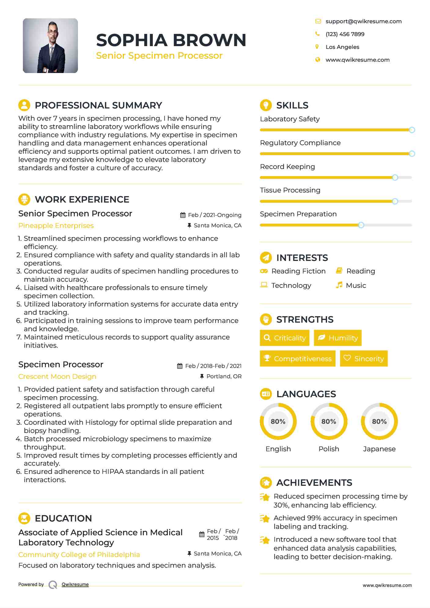 Specimen Processor Resume Samples QwikResume