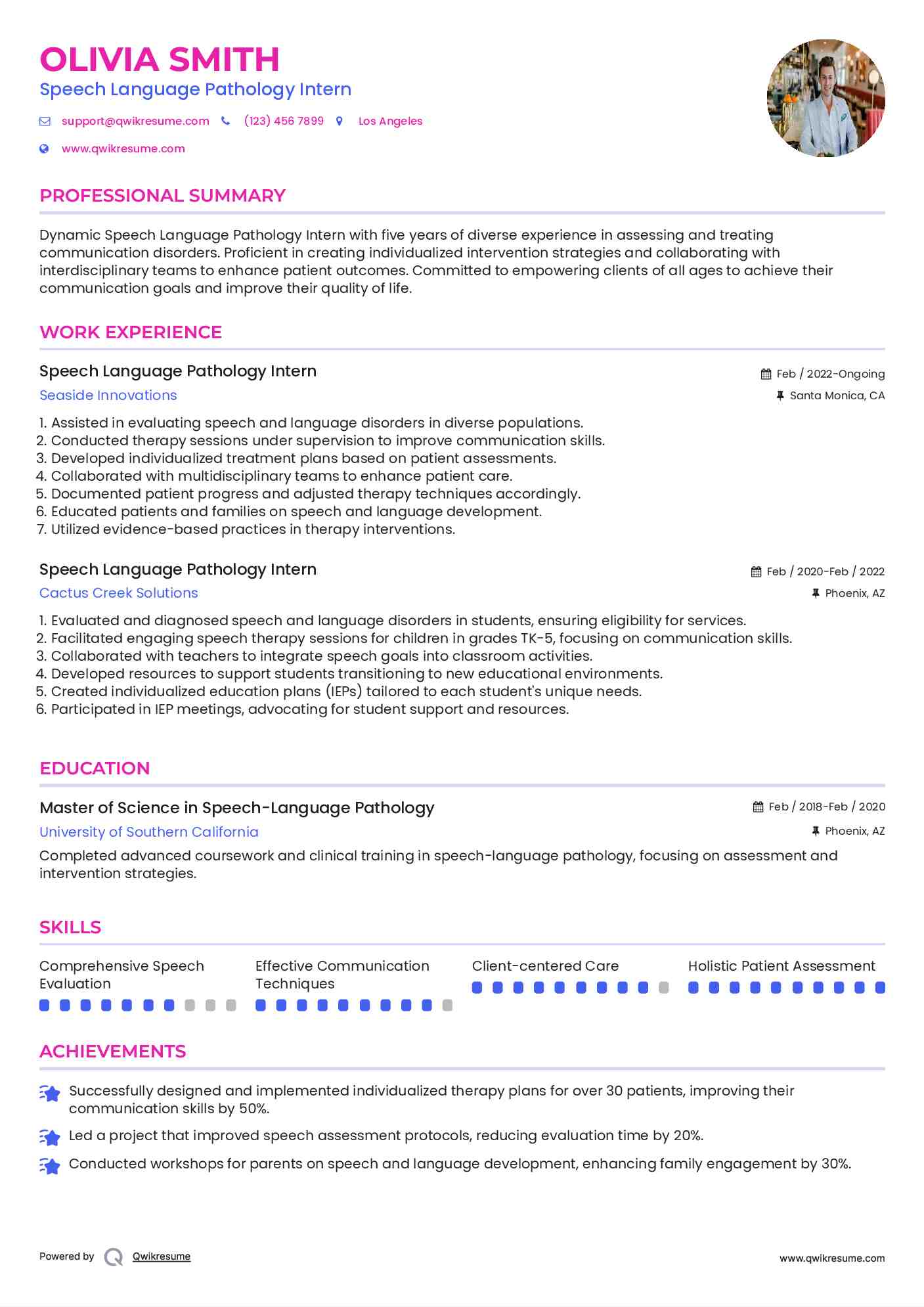 Speech Language Pathology Intern Resume Format