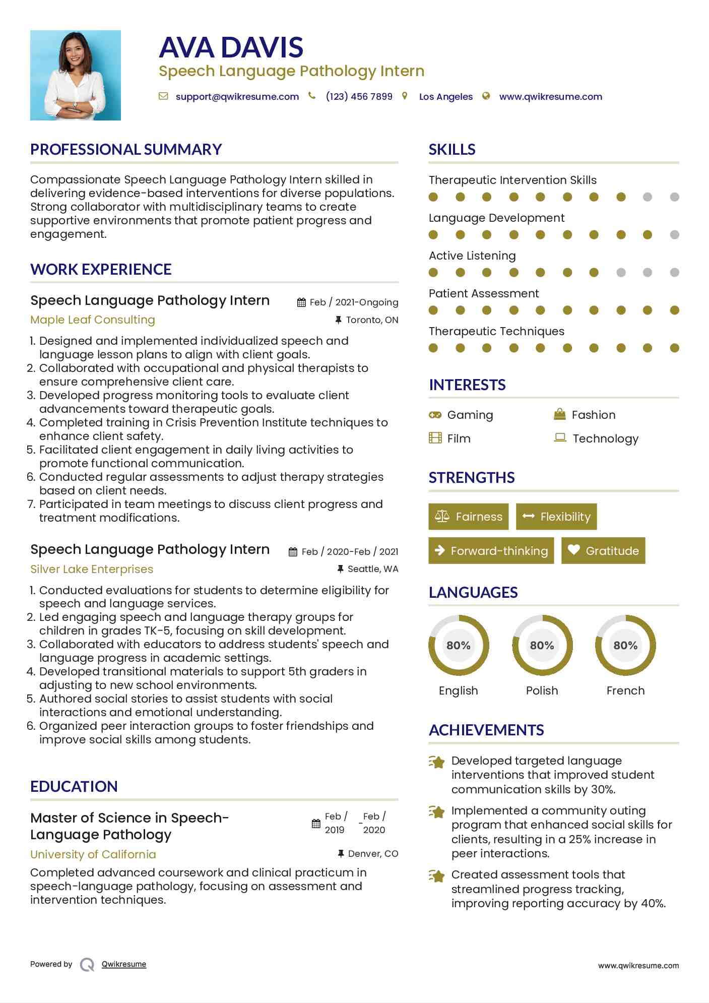 Speech Language Pathology Intern Resume Format