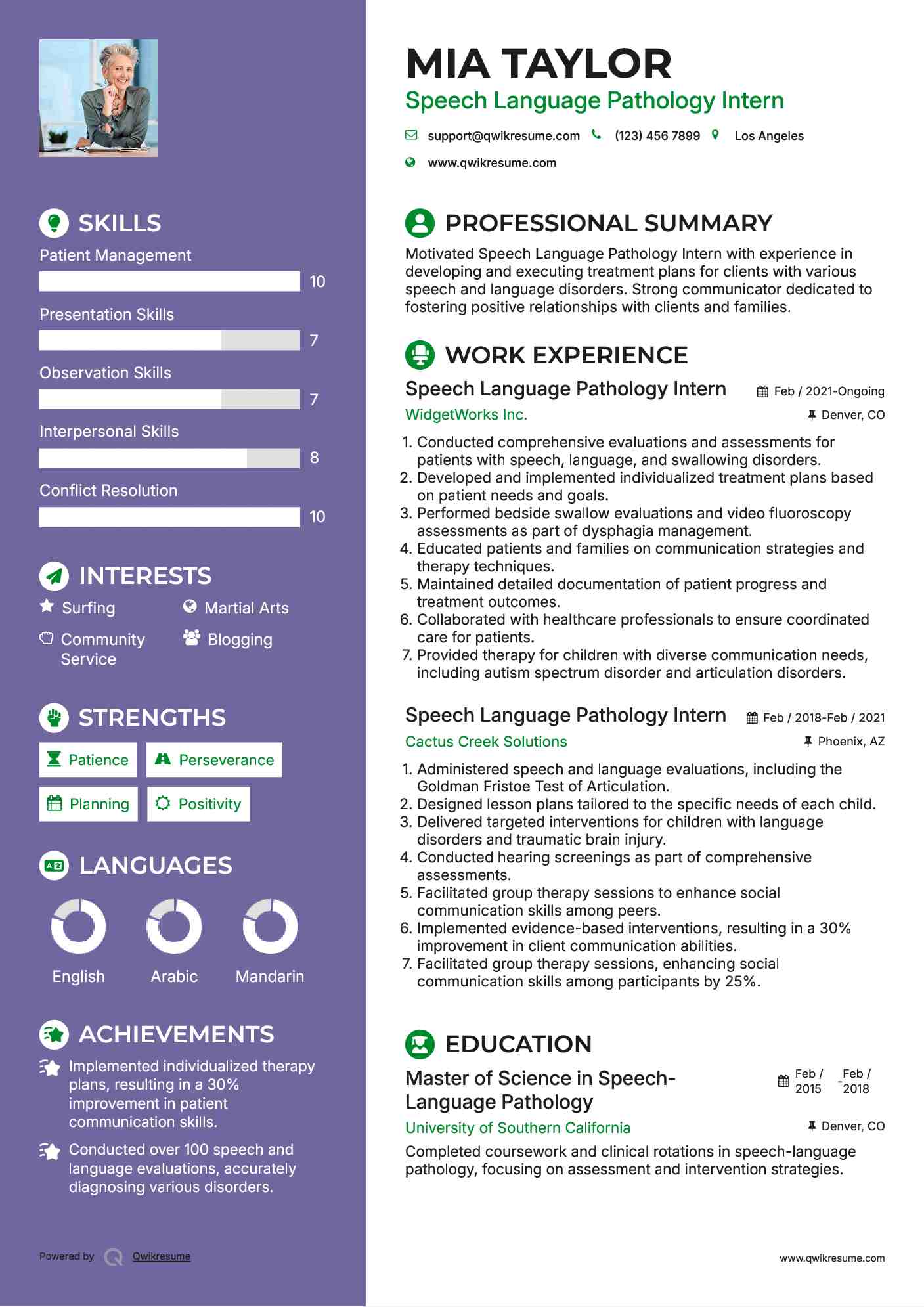 Speech Language Pathology Intern Resume Sample