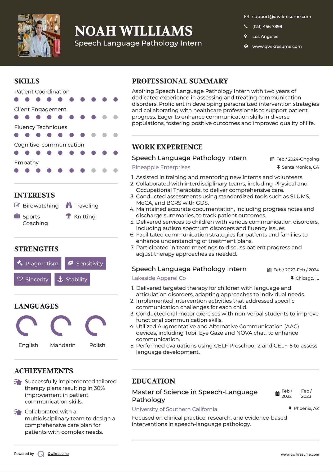 Speech Language Pathology Intern Resume Example