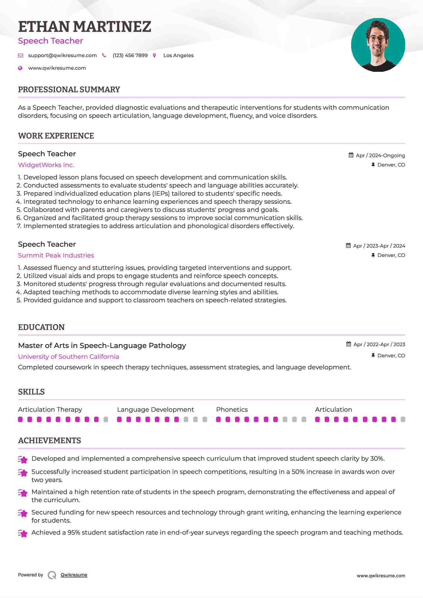 Speech Teacher Resume Template
