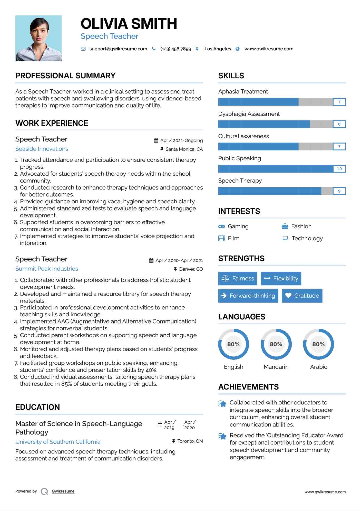 Speech Teacher Resume Format