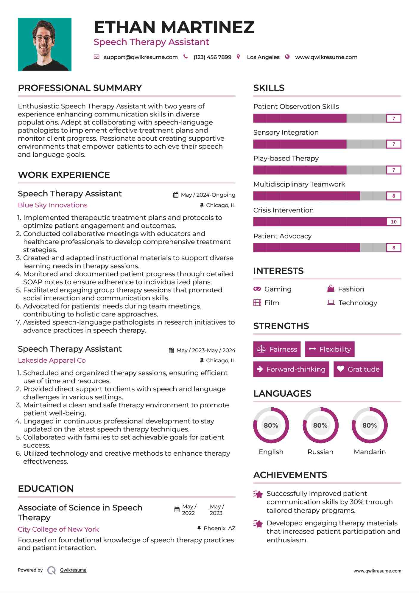 Speech Therapy Assistant Resume Format