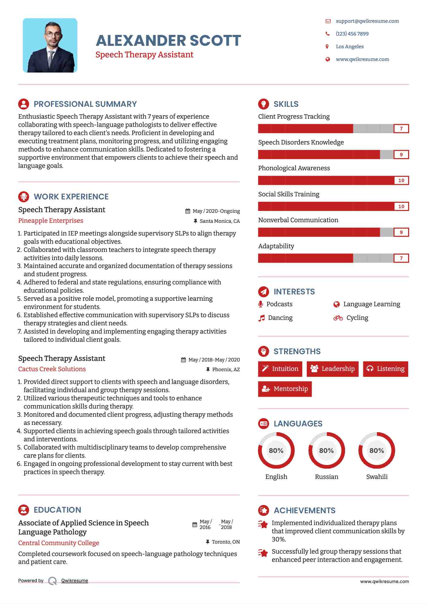 Speech Therapy Assistant Resume Model