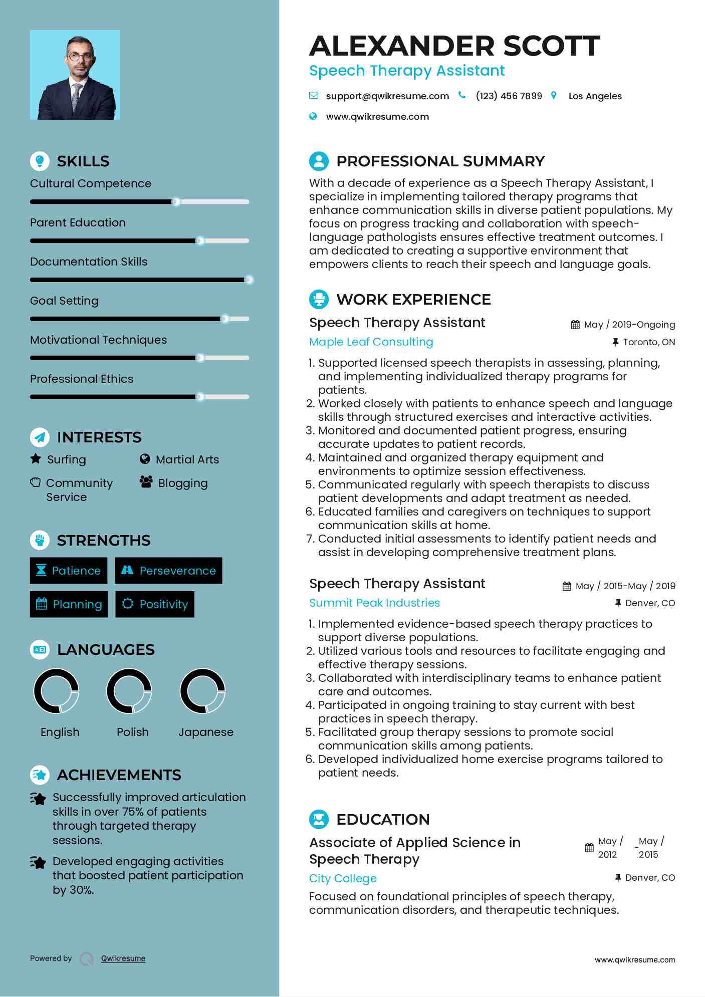 Speech Therapy Assistant Resume Model