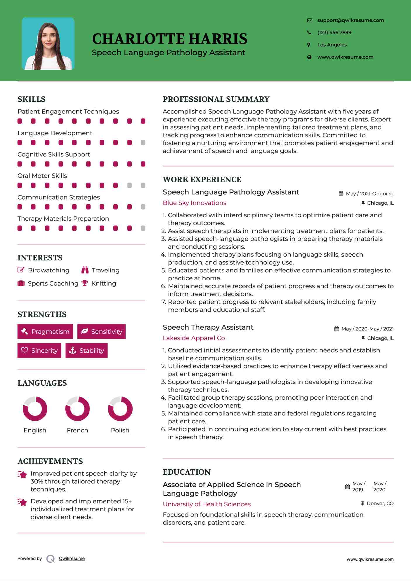 Speech Language Pathology Assistant Resume Template