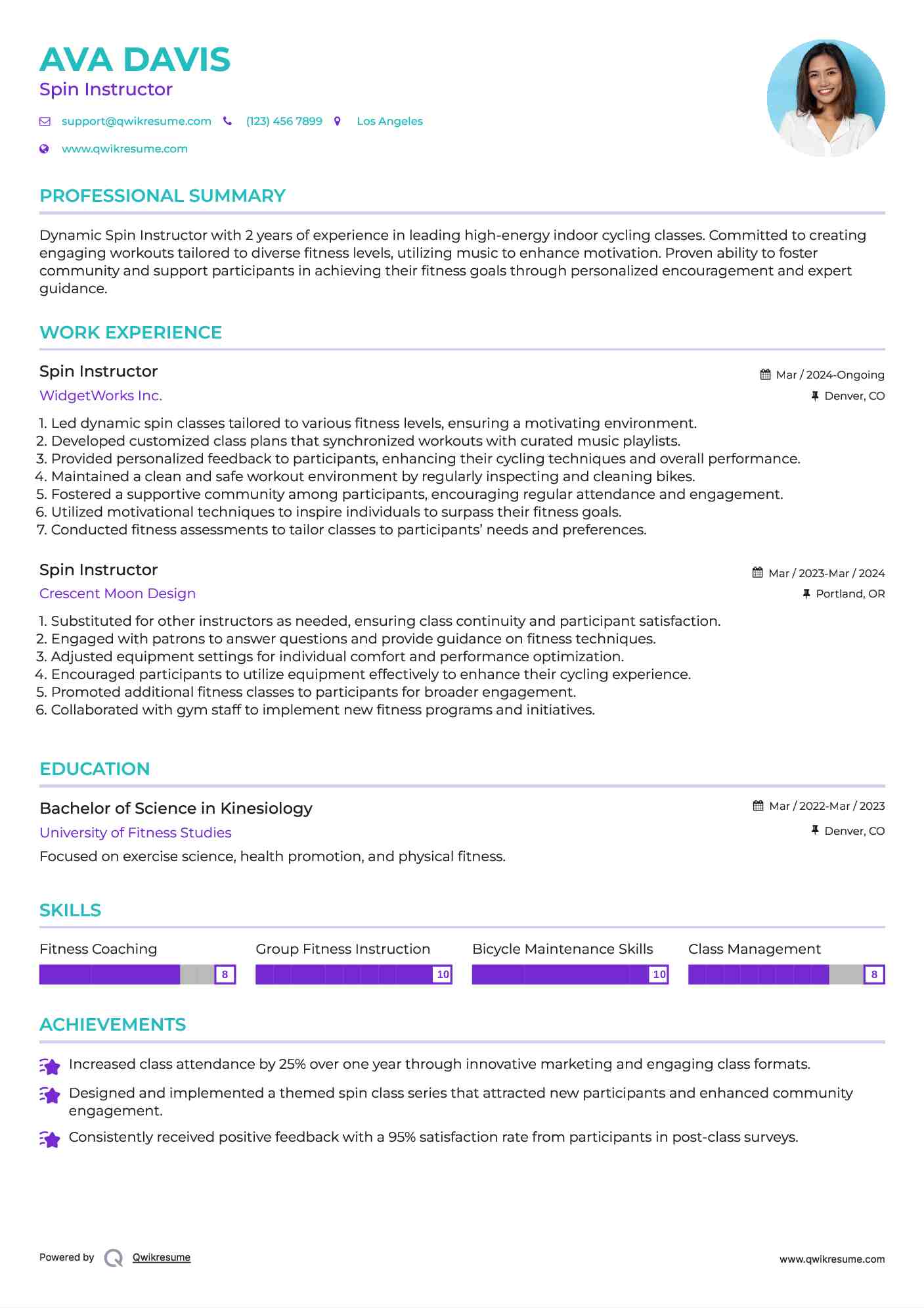 Spin Instructor Resume Samples QwikResume