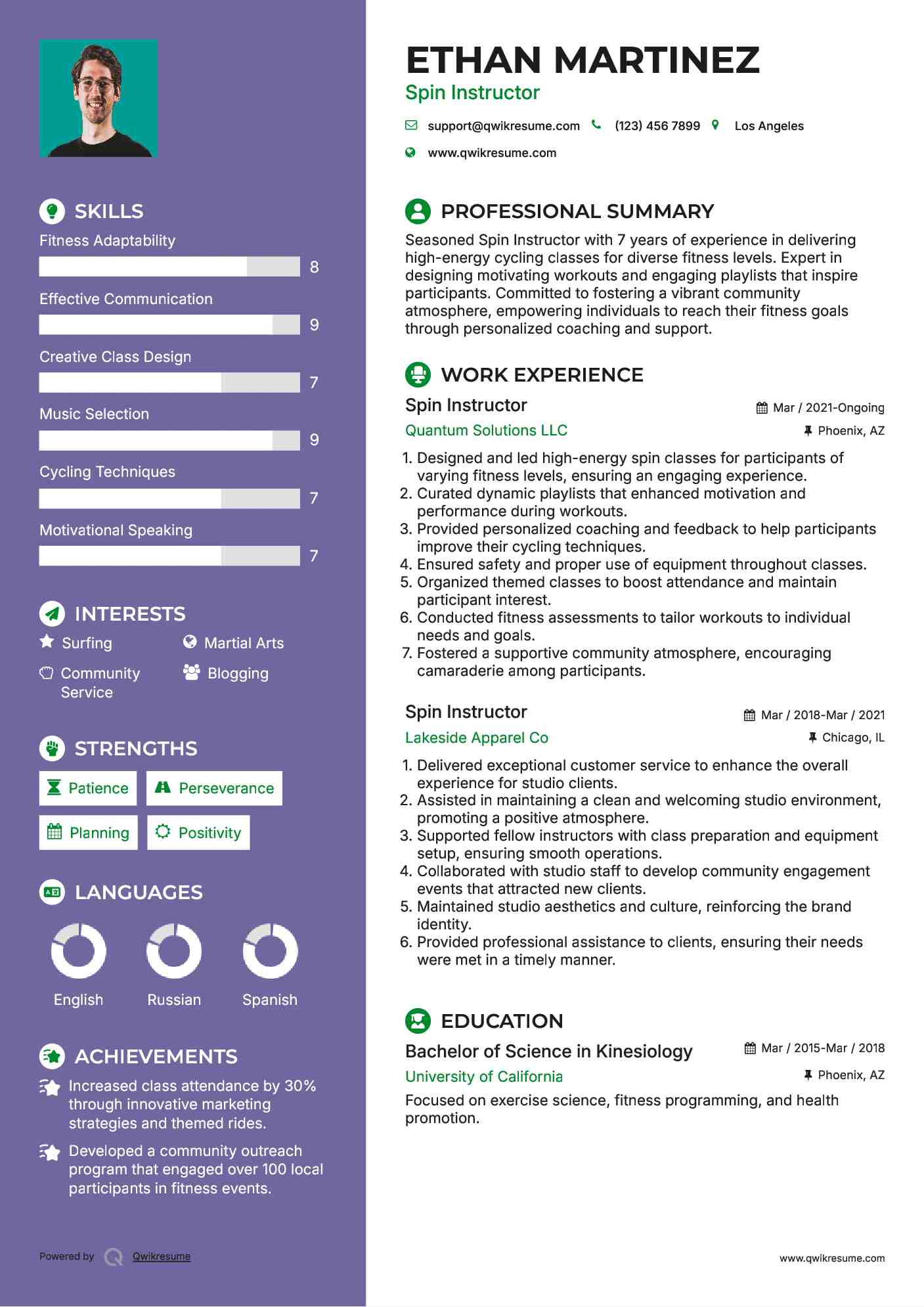 Spin Instructor Resume Format