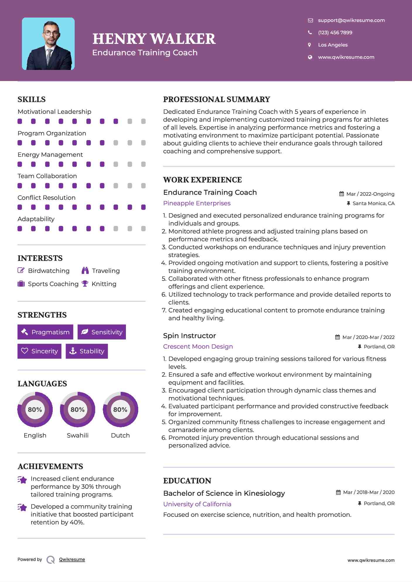 Spin Instructor Resume Samples QwikResume