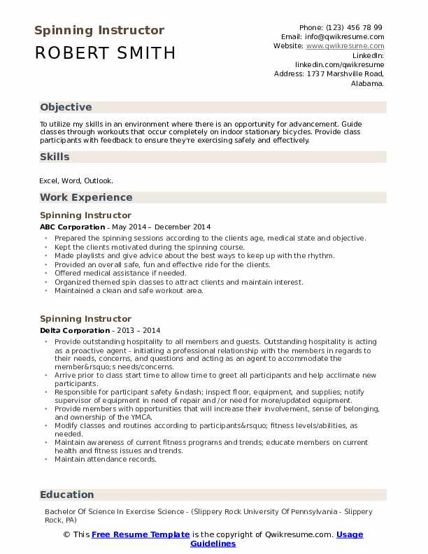 Spinning Instructor Resume Samples QwikResume