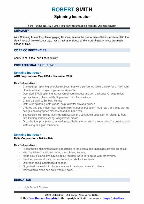 Spinning Instructor Resume Samples QwikResume