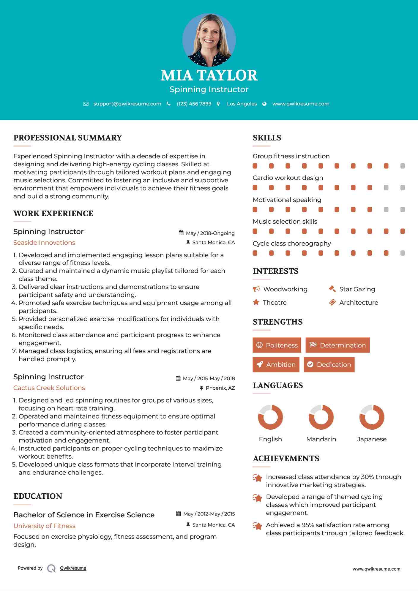 Spinning Instructor Resume Samples QwikResume
