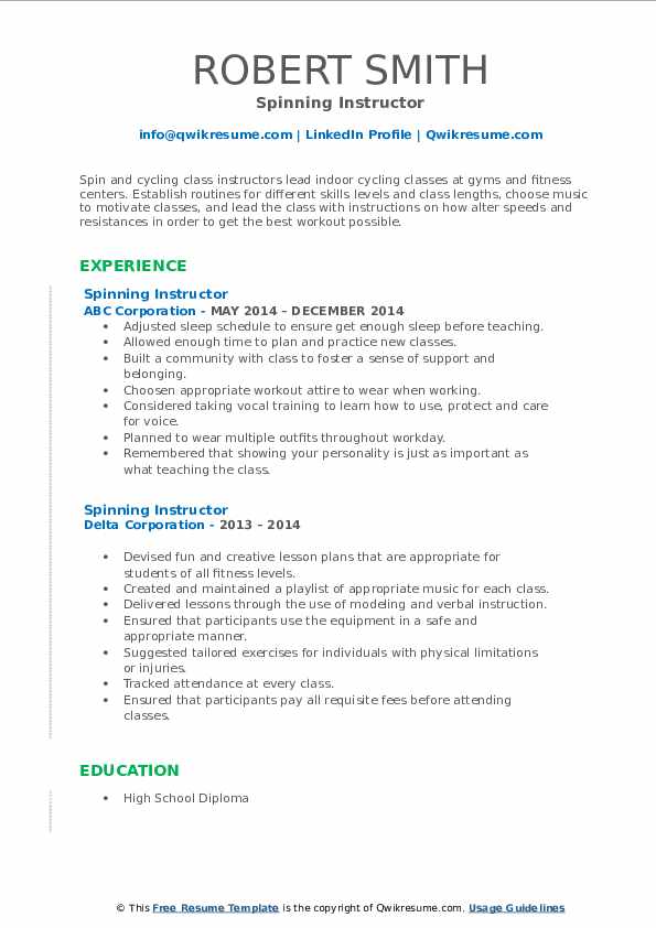 Spinning Instructor Resume Samples QwikResume