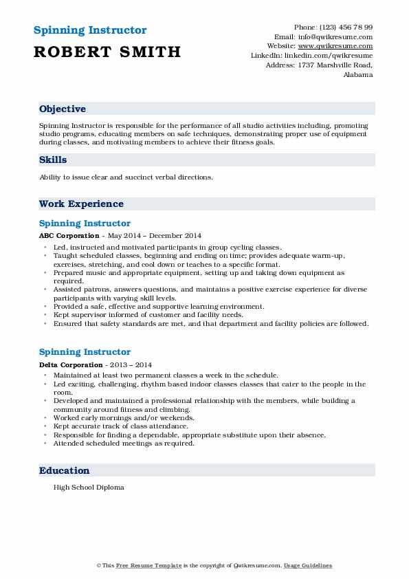 Spinning Instructor Resume Samples QwikResume
