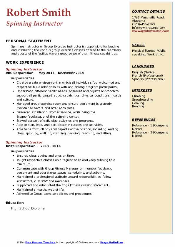 Spinning Instructor Resume Samples QwikResume